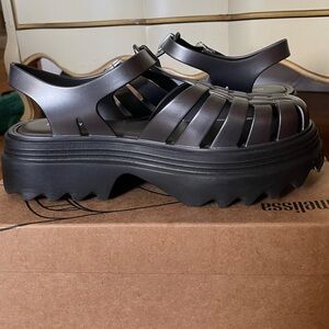 Platform Fisherman Sandals in Metallic Black - Unbranded